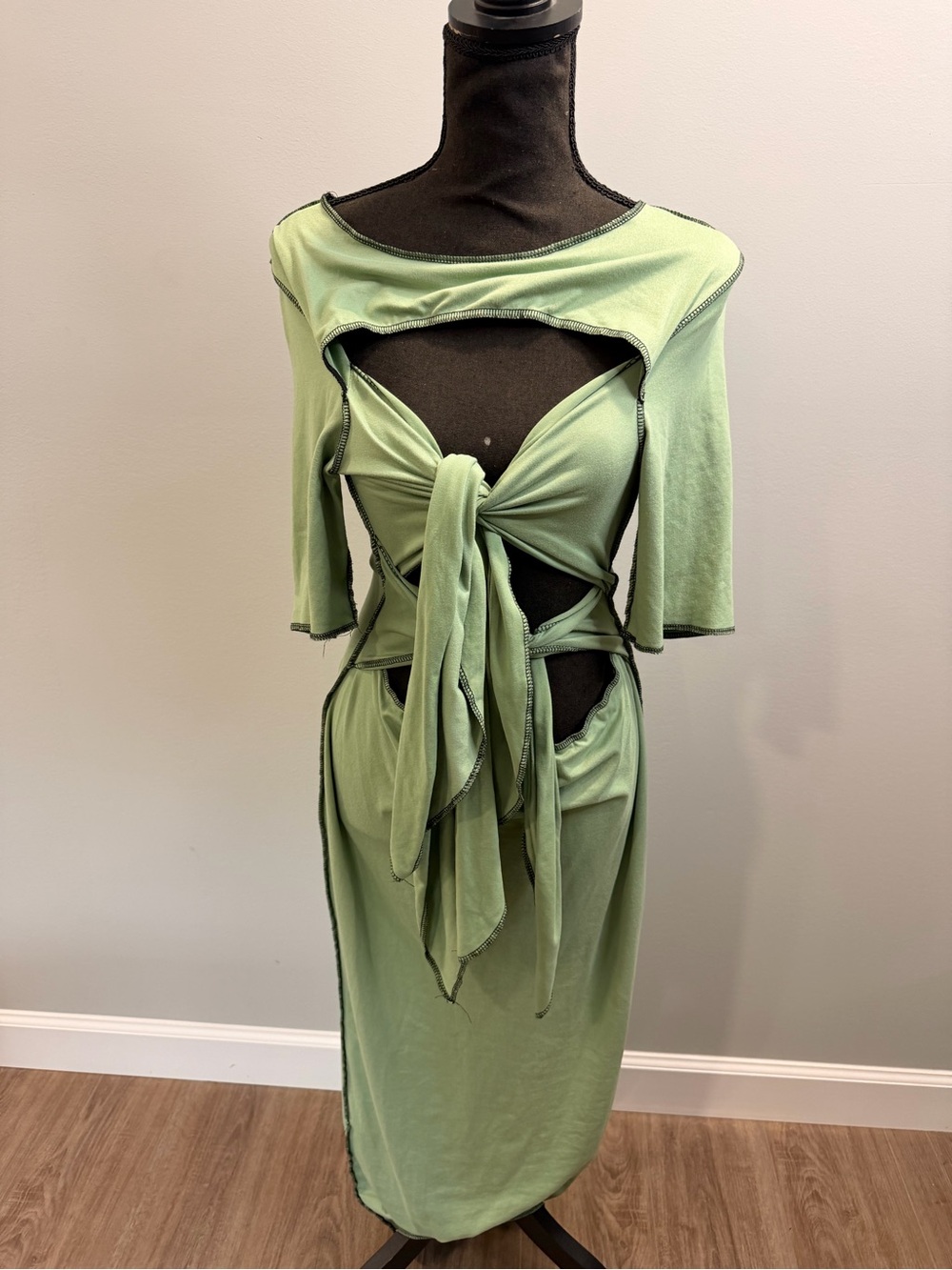 Cutout Tie-Front Midi Dress in Sage Green